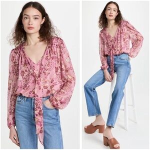 MISA LOS ANGELES Floral Sheer Feminine Lightweight Crinkled Chiffon Ceyla Top M